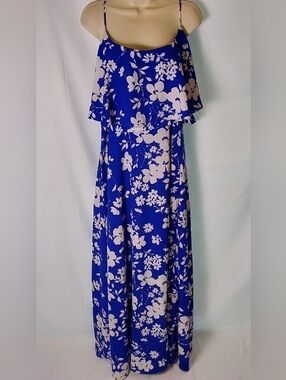 Premier Amour Cobalt Blue Maxi Dress with White Floral Print / NWT